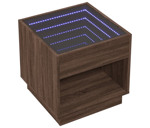 Mesa de centro con Infinity LED marrón roble 50x50x50 cm