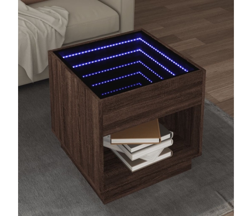 Mesa de centro con Infinity LED marrón roble 50x50x50 cm