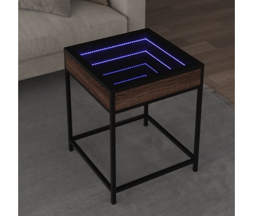 Mesa de centro con Infinity LED marrón roble 40x40x51 cm