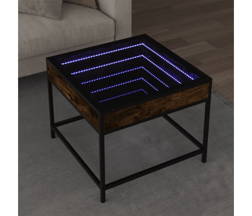 Mesa de centro con Infinity LED roble ahumado 50x50x41 cm