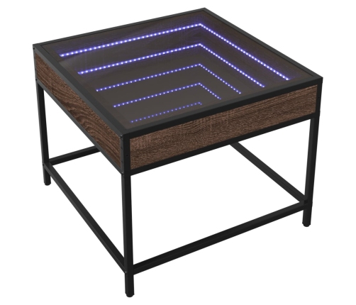 Mesa de centro con Infinity LED marrón roble 50x50x41 cm