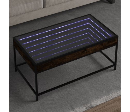 Mesa de centro con Infinity LED roble ahumado 90x50x41 cm