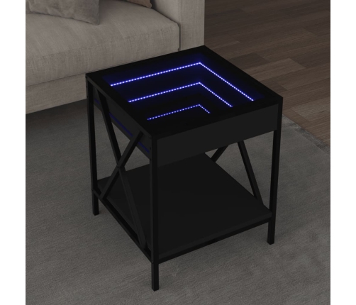 Mesita de noche con Infinity LED negra 40x40x49 cm