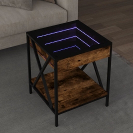 Mesa de centro con Infinity LED roble ahumado 40x40x49 cm