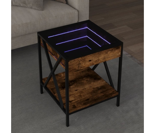 Mesa de centro con Infinity LED roble ahumado 40x40x49 cm