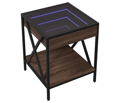 Mesa de centro con Infinity LED marrón roble 40x40x49 cm