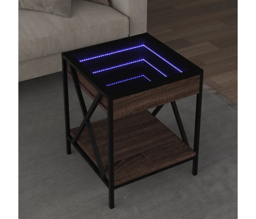 Mesa de centro con Infinity LED marrón roble 40x40x49 cm