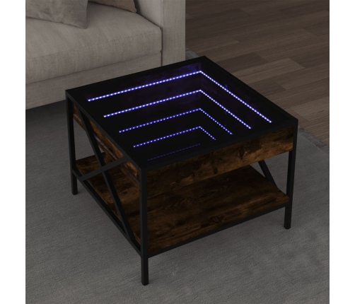 Mesa de centro con Infinity LED roble ahumado 50x50x38 cm