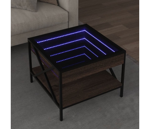 Mesa de centro con Infinity LED marrón roble 50x50x38 cm