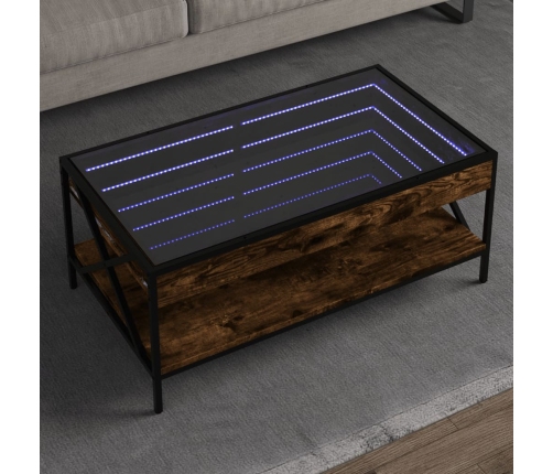 Mesa de centro con Infinity LED roble ahumado 90x50x38 cm