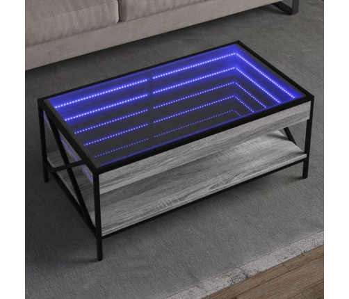 Mesa de centro con Infinity LED gris Sonoma 90x50x38 cm