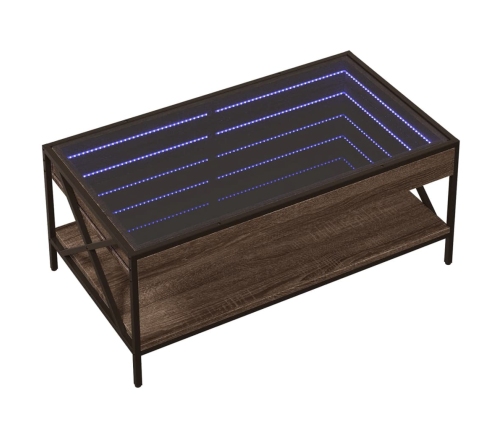 Mesa de centro con Infinity LED marrón roble 90x50x38 cm