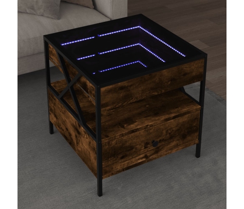 Mesa de centro con Infinity LED roble ahumado 50x50x51 cm