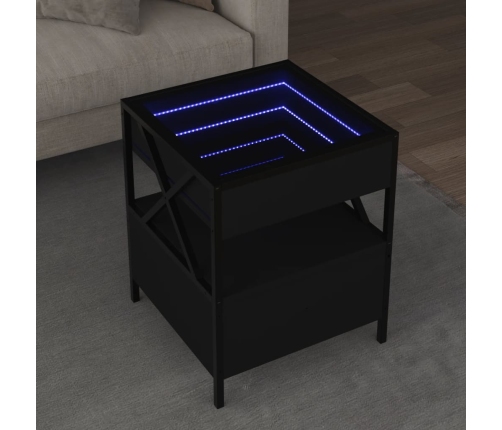 Mesita de noche con Infinity LED negra 40x40x51 cm