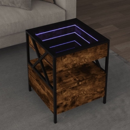 Mesa de centro con Infinity LED roble ahumado 40x40x51 cm