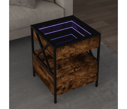 Mesa de centro con Infinity LED roble ahumado 40x40x51 cm