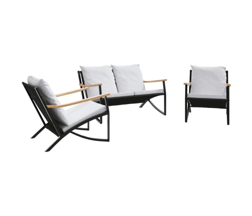 Juego de muebles de jardín con cojines 3 piezas acero negro