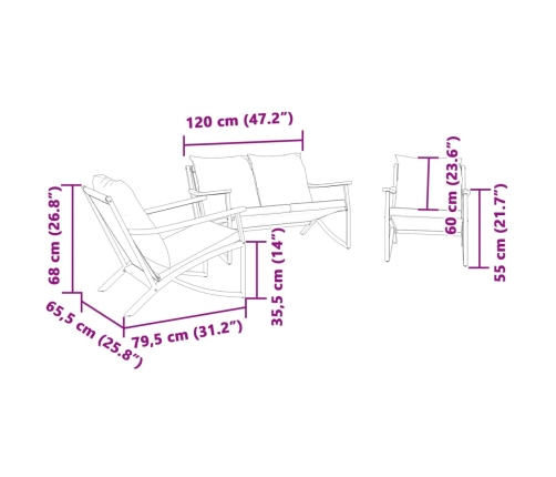 Juego de muebles de jardín con cojines 3 piezas acero negro