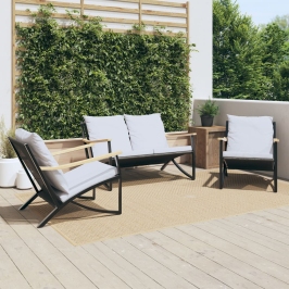 Juego de muebles de jardín con cojines 3 piezas acero negro