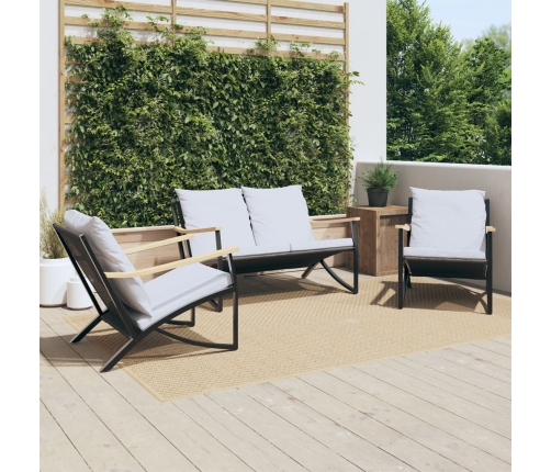 Juego de muebles de jardín con cojines 3 piezas acero negro