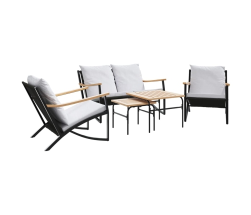 Juego de muebles de jardín con cojines 5 piezas acero negro