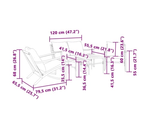Juego de muebles de jardín con cojines 5 piezas acero negro