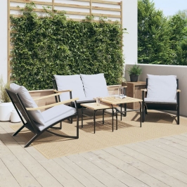 Juego de muebles de jardín con cojines 5 piezas acero negro