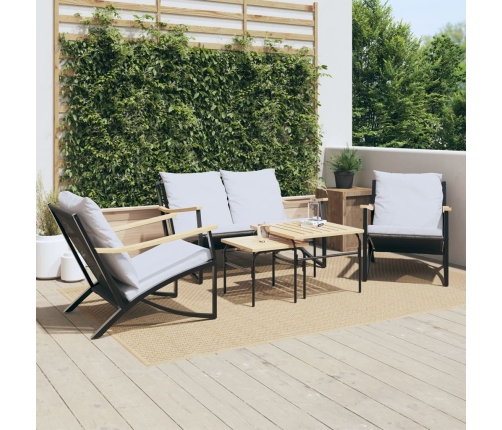 Juego de muebles de jardín con cojines 5 piezas acero negro