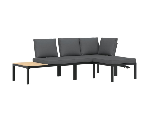 Set de sofás de jardín con cojines 3 piezas aluminio negro