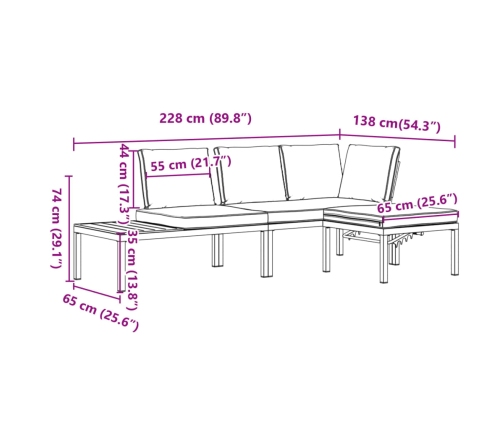 Set de sofás de jardín con cojines 3 piezas aluminio negro