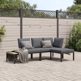 Set de sofás de jardín con cojines 3 piezas aluminio negro