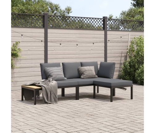 Set de sofás de jardín con cojines 3 piezas aluminio negro