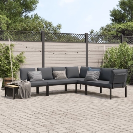 Set de sofás de jardín con cojines 4 piezas aluminio negro