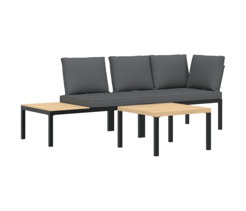 Set de sofás de jardín con cojines 3 piezas aluminio negro