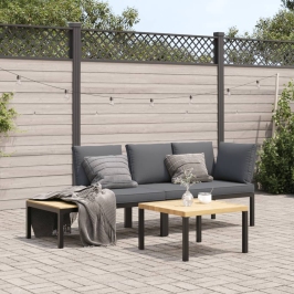 Set de sofás de jardín con cojines 3 piezas aluminio negro