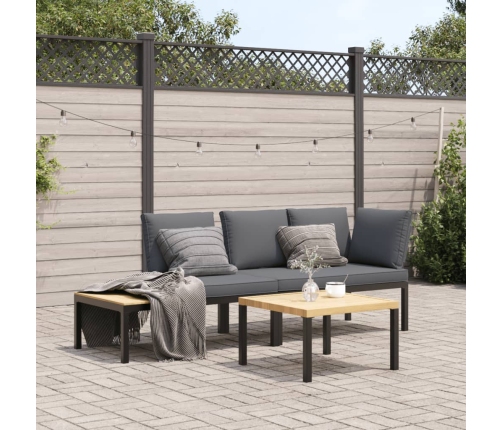 Set de sofás de jardín con cojines 3 piezas aluminio negro