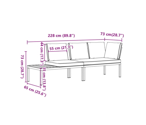 Set de sofás de jardín con cojines 2 piezas aluminio negro