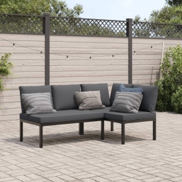 Set de sofás de jardín con cojines 2 piezas aluminio negro
