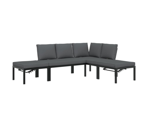 Set de sofás de jardín con cojines 4 piezas aluminio negro