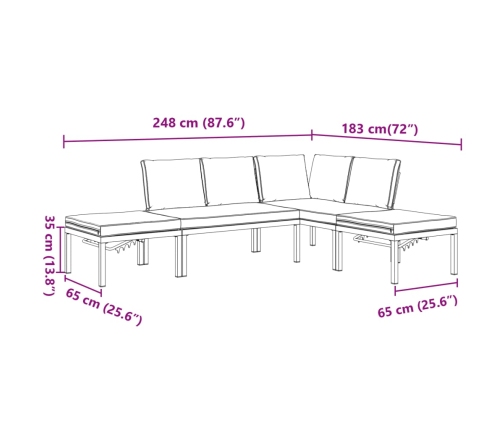 Set de sofás de jardín con cojines 4 piezas aluminio negro