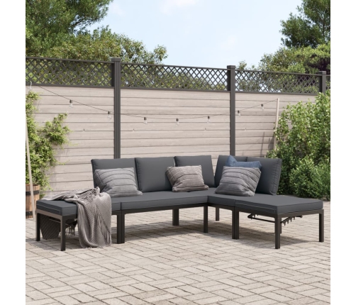 Set de sofás de jardín con cojines 4 piezas aluminio negro