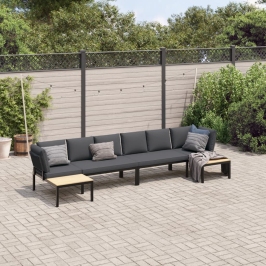 Set de sofás de jardín con cojines 4 piezas aluminio negro