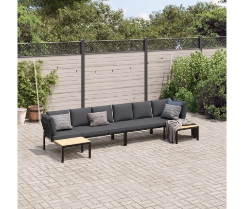 Set de sofás de jardín con cojines 4 piezas aluminio negro