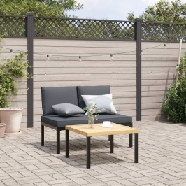 Set de sofás de jardín con cojines 2 piezas aluminio negro