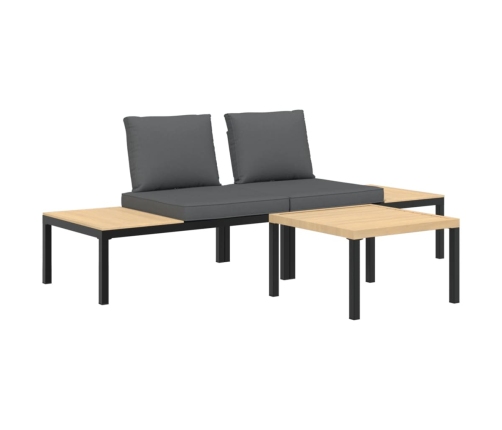 Set de sofás de jardín con cojines 3 piezas aluminio negro