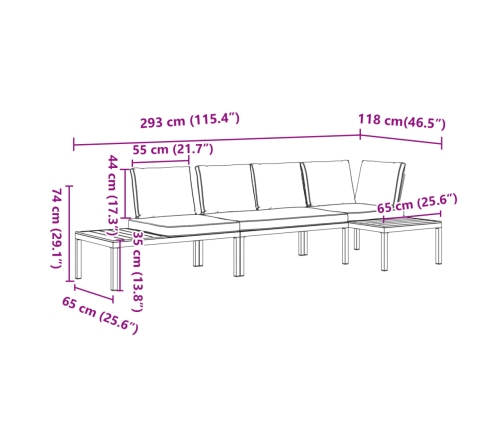 Set de sofás de jardín con cojines 3 piezas aluminio negro