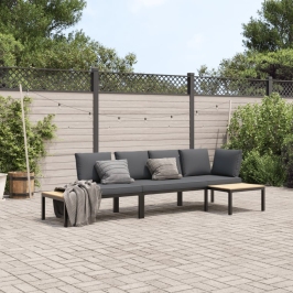 Set de sofás de jardín con cojines 3 piezas aluminio negro