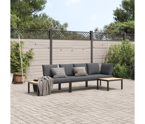 Set de sofás de jardín con cojines 3 piezas aluminio negro