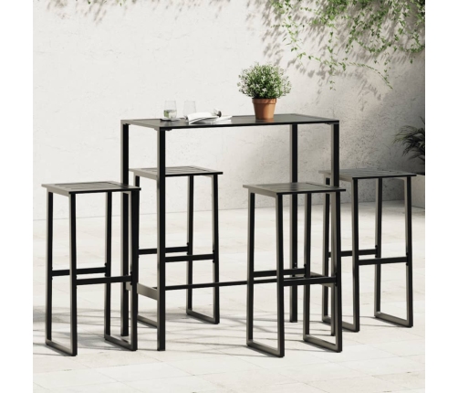 Juego de mesa alta y taburetes de jardín 5 piezas acero negro