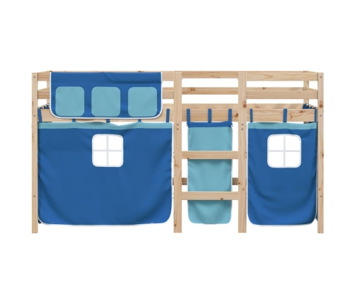 Cama alta para niños con cortinas madera pino azul 80x200 cm